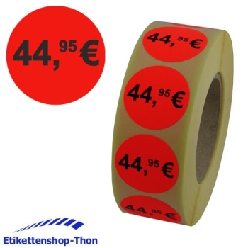 Aktionsetiketten - Durchmesser 30 mm - "44,95€" - 1000 Stück - Leuchtrot