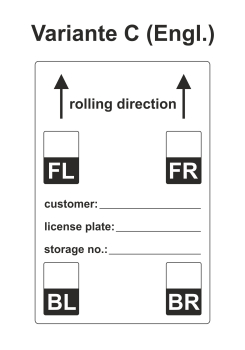 Preview: Reifenetiketten für Einlagerung auf Rolle - extra stark haftend - 100 x 150 mm - 200 Stück - Variante C (Englisch)