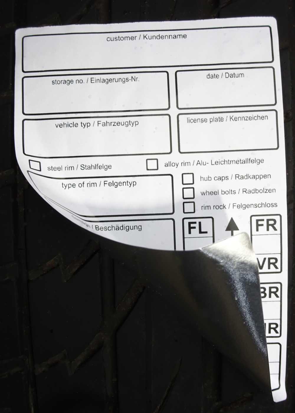 tire labels EXTRA STARK haftend Reifenetiketten für Einlagerung 200 ... 