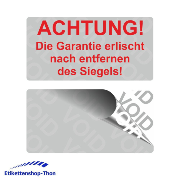 VOID Sicherheitsetiketten "ACHTUNG!" auf Rolle - 40 x 20 mm - 1000 Stück - silber