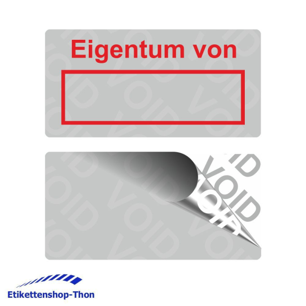 VOID Sicherheitsetiketten "Eigentum" auf Rolle - 28 x 14 mm - 1000 Stück - silber