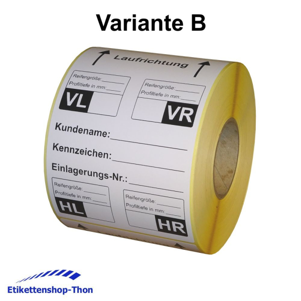 Reifenetiketten für Einlagerung auf Rolle - extra stark haftend - 100 x 150 mm - 200 Stück - Variante B