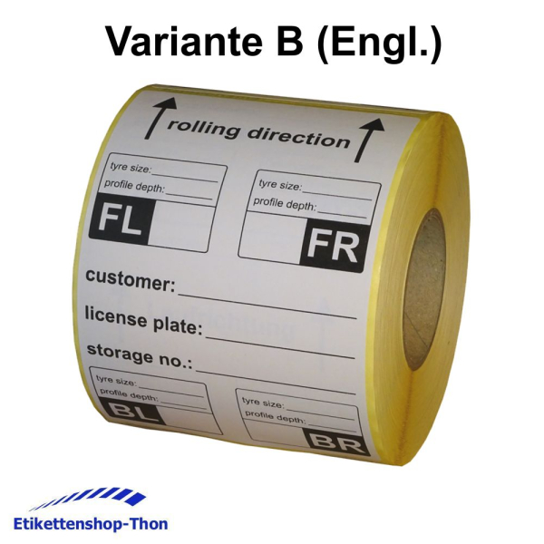 Reifenetiketten für Einlagerung auf Rolle - 100 x 150 mm - 480 Stück - Variante B (Englisch)