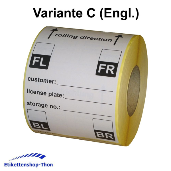 Reifenetiketten für Einlagerung auf Rolle - 100 x 150 mm - 480 Stück - Variante C (Englisch)