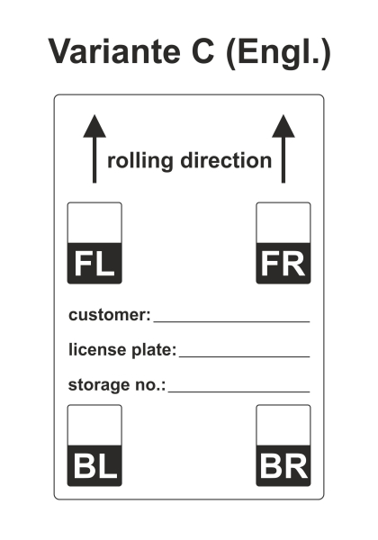 Reifenetiketten für Einlagerung auf Rolle - 100 x 150 mm - 480 Stück - Variante C (Englisch)