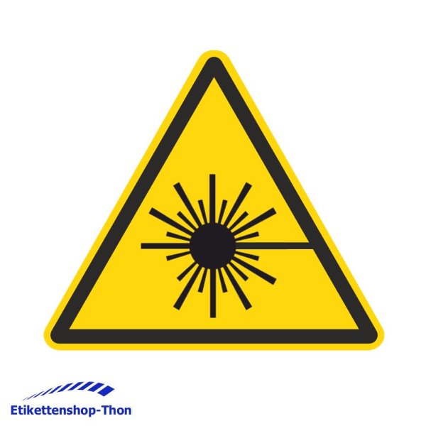 W004 - Warnung vor Laserstrahl - aus PP-Folie - Seitenlänge 50 mm - 250 Stück